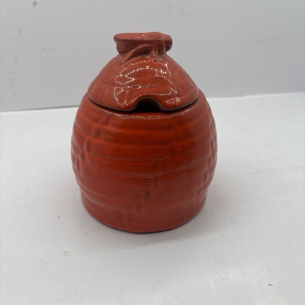 Vintage Frankoma Red Orange Honey Pot 803